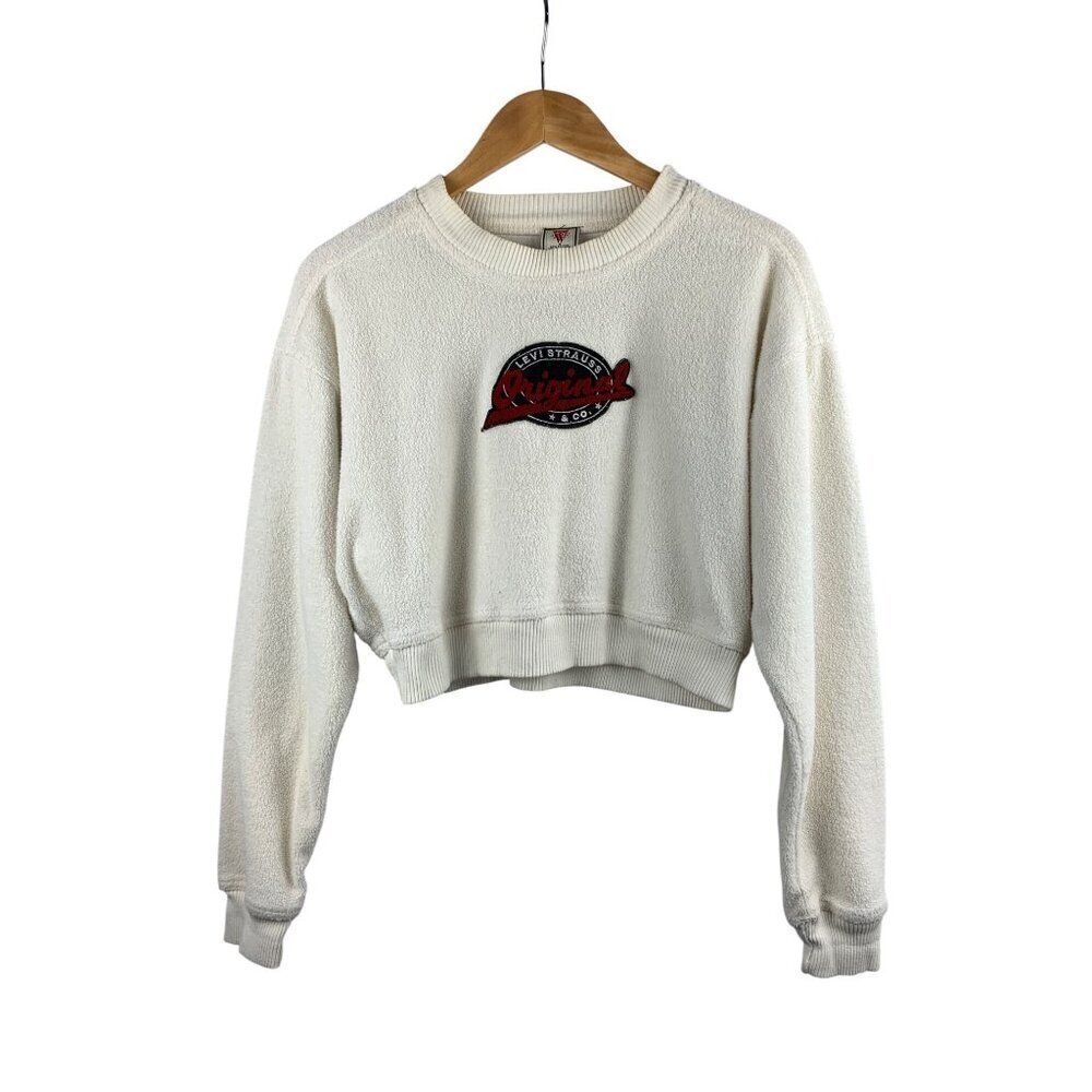 Rare Vintage Levis Womens M Cream Sherpa Cropped Sweatshirt